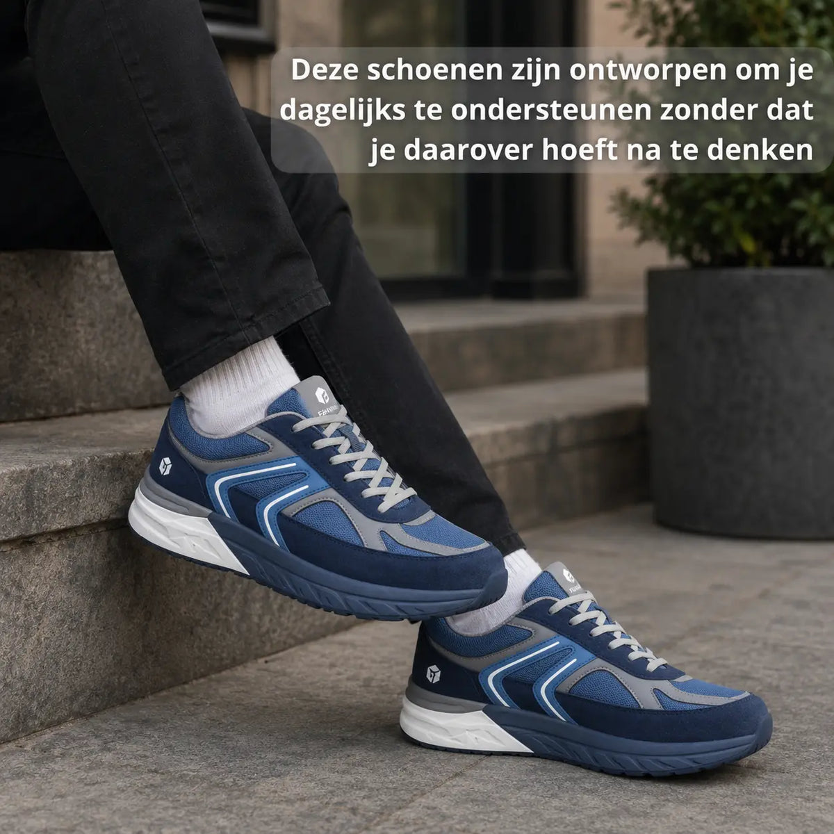Orthopedische schoenen heren blauw, schokdempende zool
